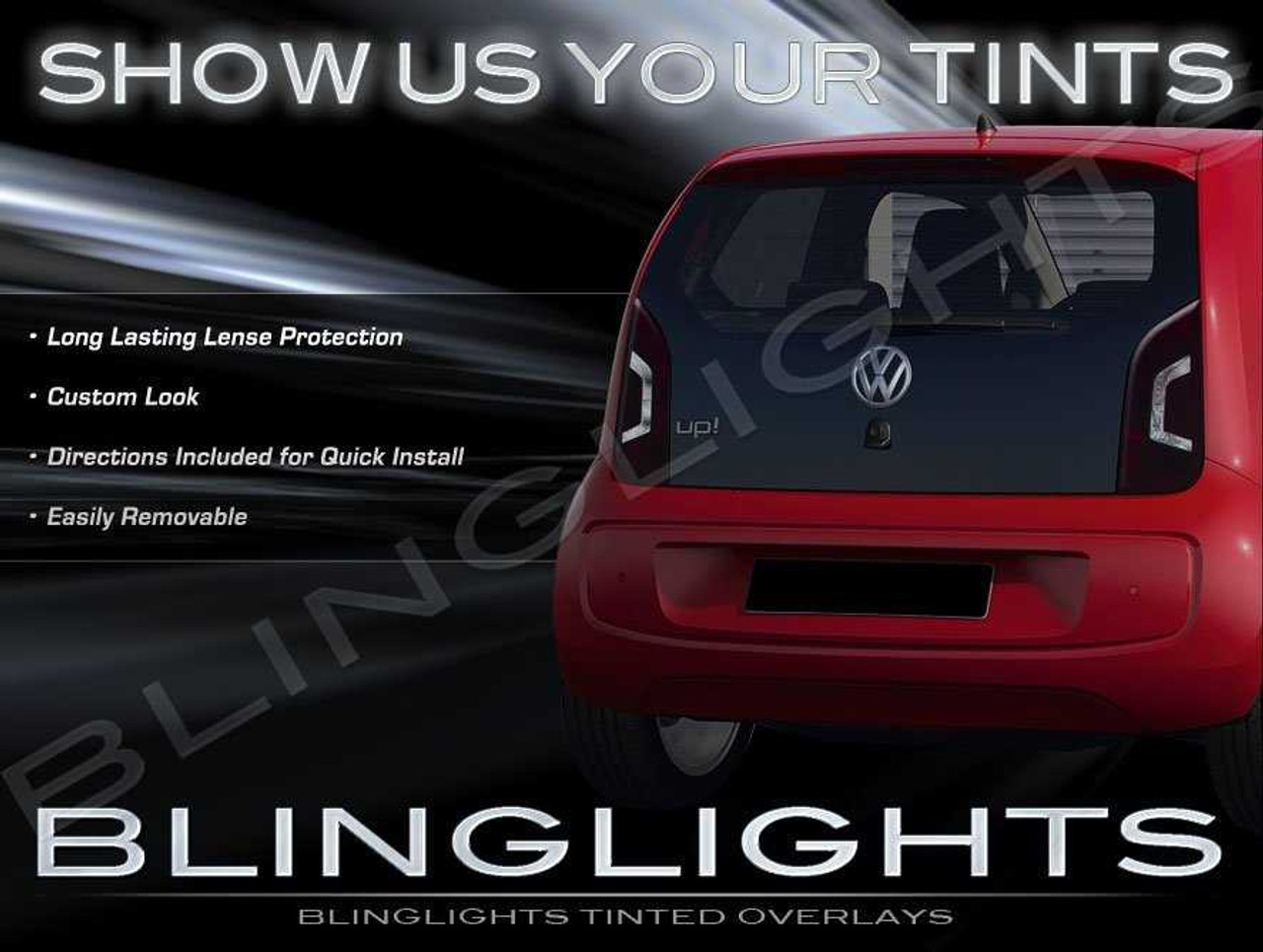 Volkswagen VW up! Murdered Out Tail Lamps Lights Overlays Kit Tinted Protective Lense Film Smoked Up