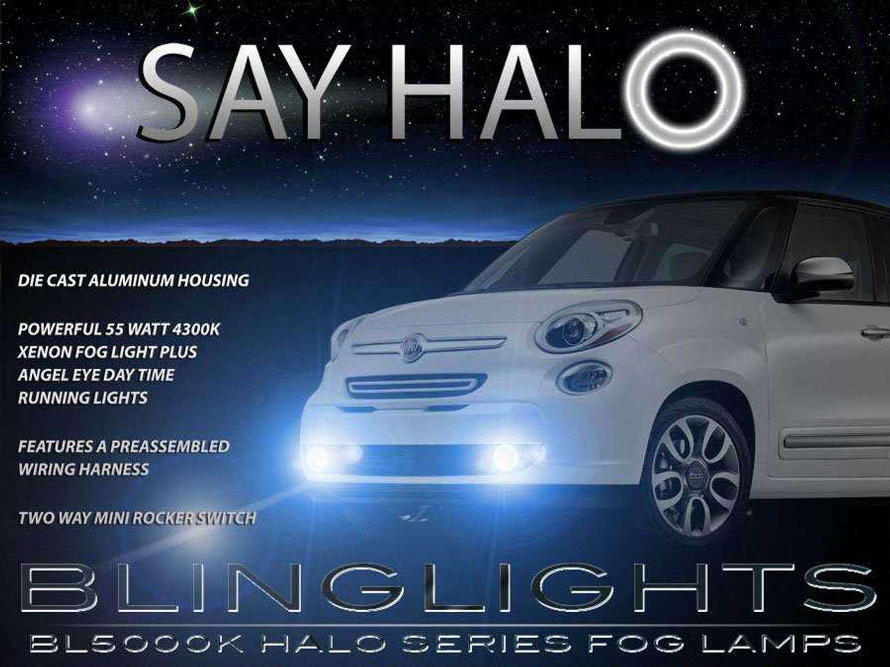 BlingLights Brand LED Blue Halo Fog Lights Lamps for 2013-2020 Fiat 500L