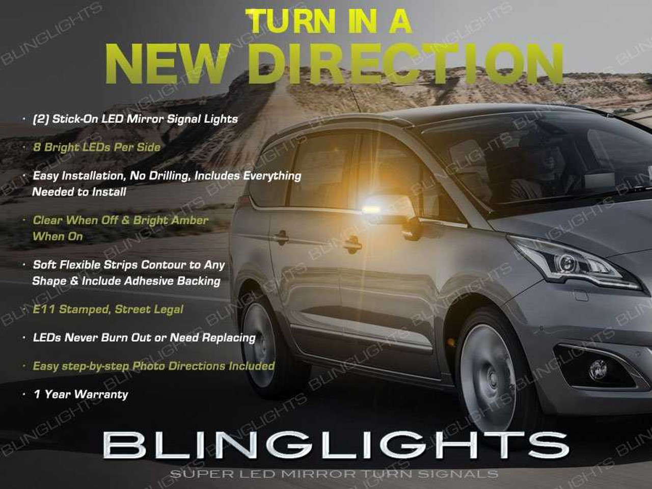 Peugeot 5008 LED Side View Mirror Turn Signal Lights Blinker Lamps Kit pair set