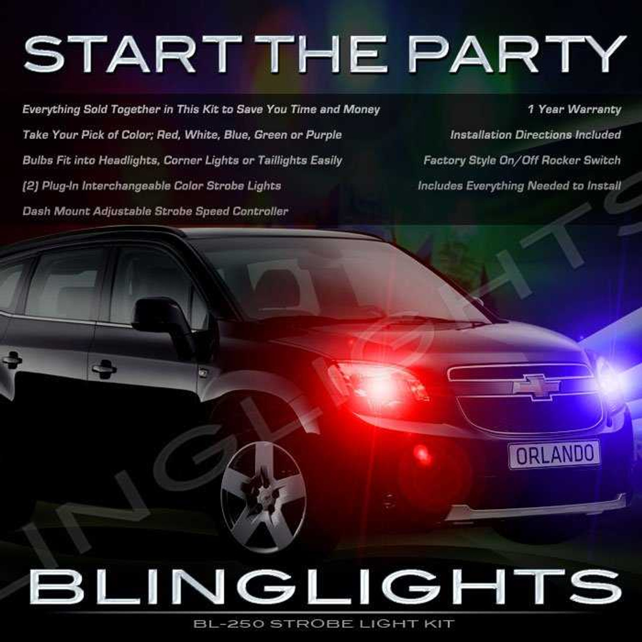 Chevrolet Orlando Strobe Police Light Kit for Headlamps Headlights Head Lamps Lights Strobes