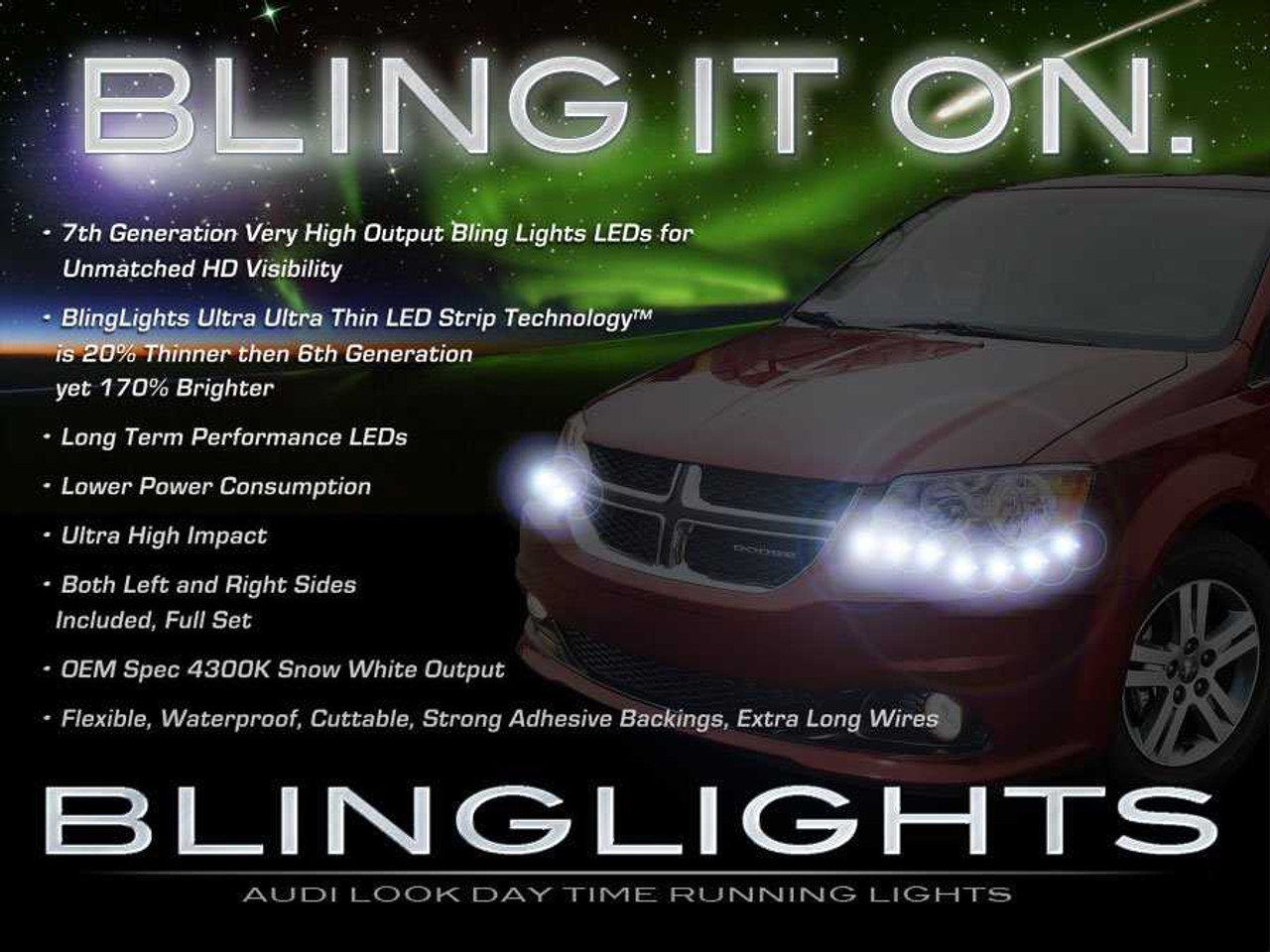 Dodge Grand Caravan LED DRL Light Strips for Headlamps Headlights Head Lights Lamps LEDs DRLs