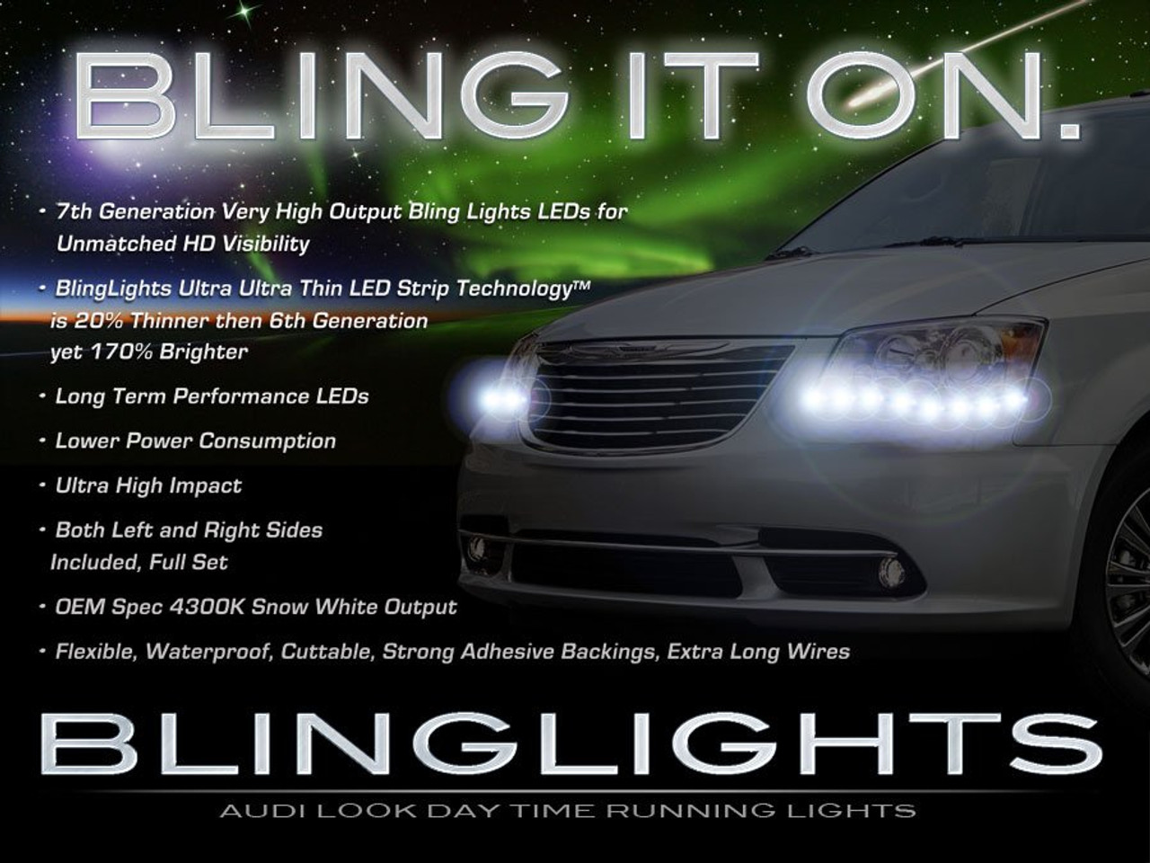 Chrysler Town & and Country LED DRL Light Strips Headlamps Headlights Head Lights Lamps LEDs DRLs