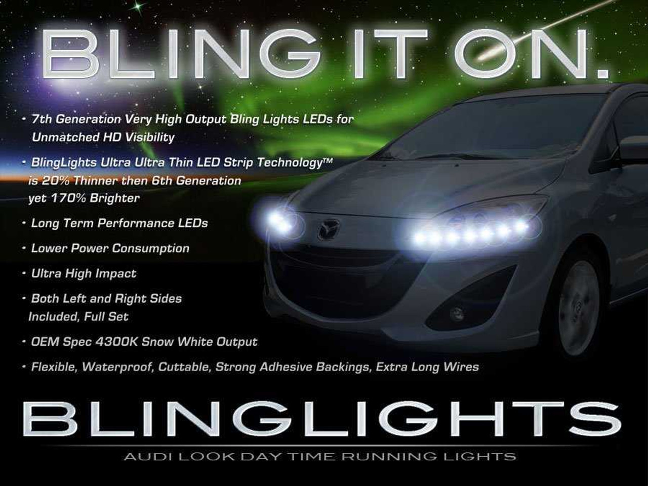 Mazda Premacy LED DRL Head Light Strips Day Time Running Lamps Kit