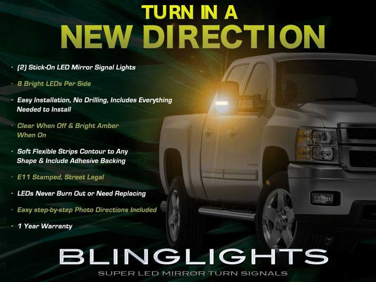 GMC Savana LED Mirror Turnsignals Lights LEDs Mirrors Turn Signals Lamps Side View Signalers