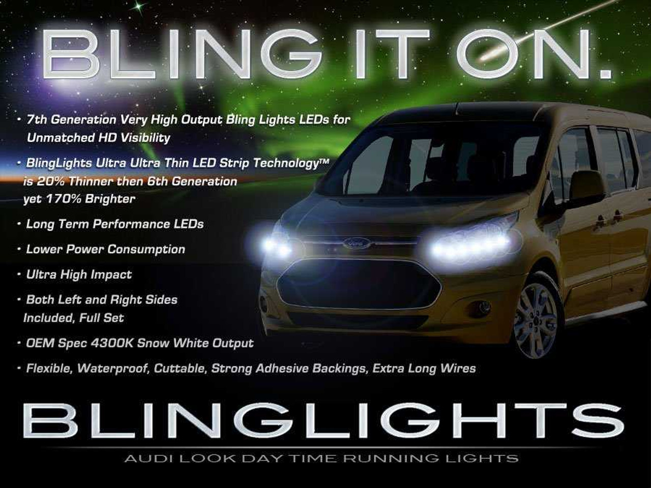 Ford Transit LED DRL Head Lamp Light Strips Kit Day Time Running