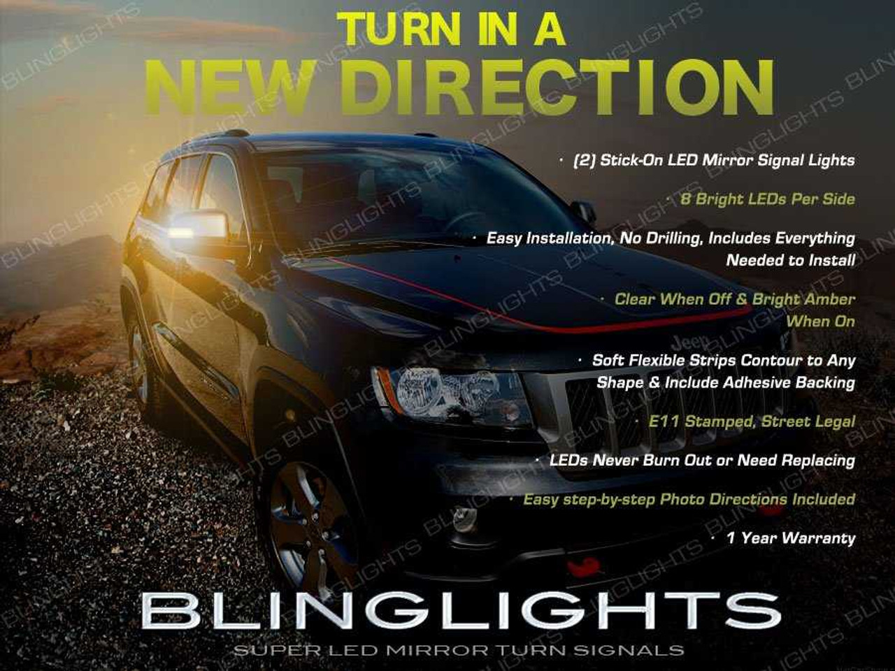 Jeep Grand Cherokee LED Side Mirror Turn Signal Lights Blinker Lamp Signalers Add on Kit