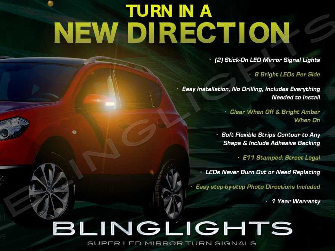 Nissan Qashqai LED Side View Mirror Turnsignals Lights Mirrors Turn Signalers Lamps Signals Set