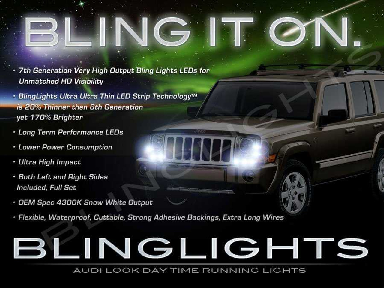 Jeep Commander LED DRL Head Light Strips Day Time Running Lamps