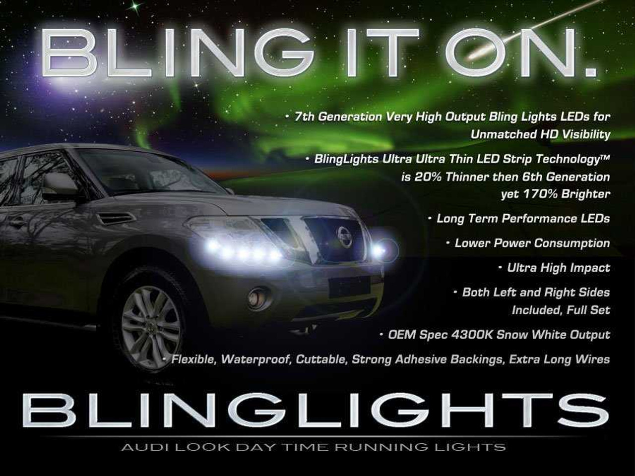 Nissan Patrol Safari LED DRL Strips Headlamps Headlights Head Lamps Day Time Running Strip Lights