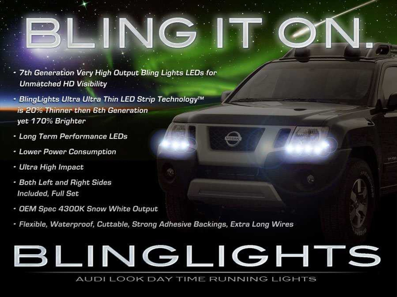 Nissan Xterra LED DRL Head Light Strips Daytime Running Lamps