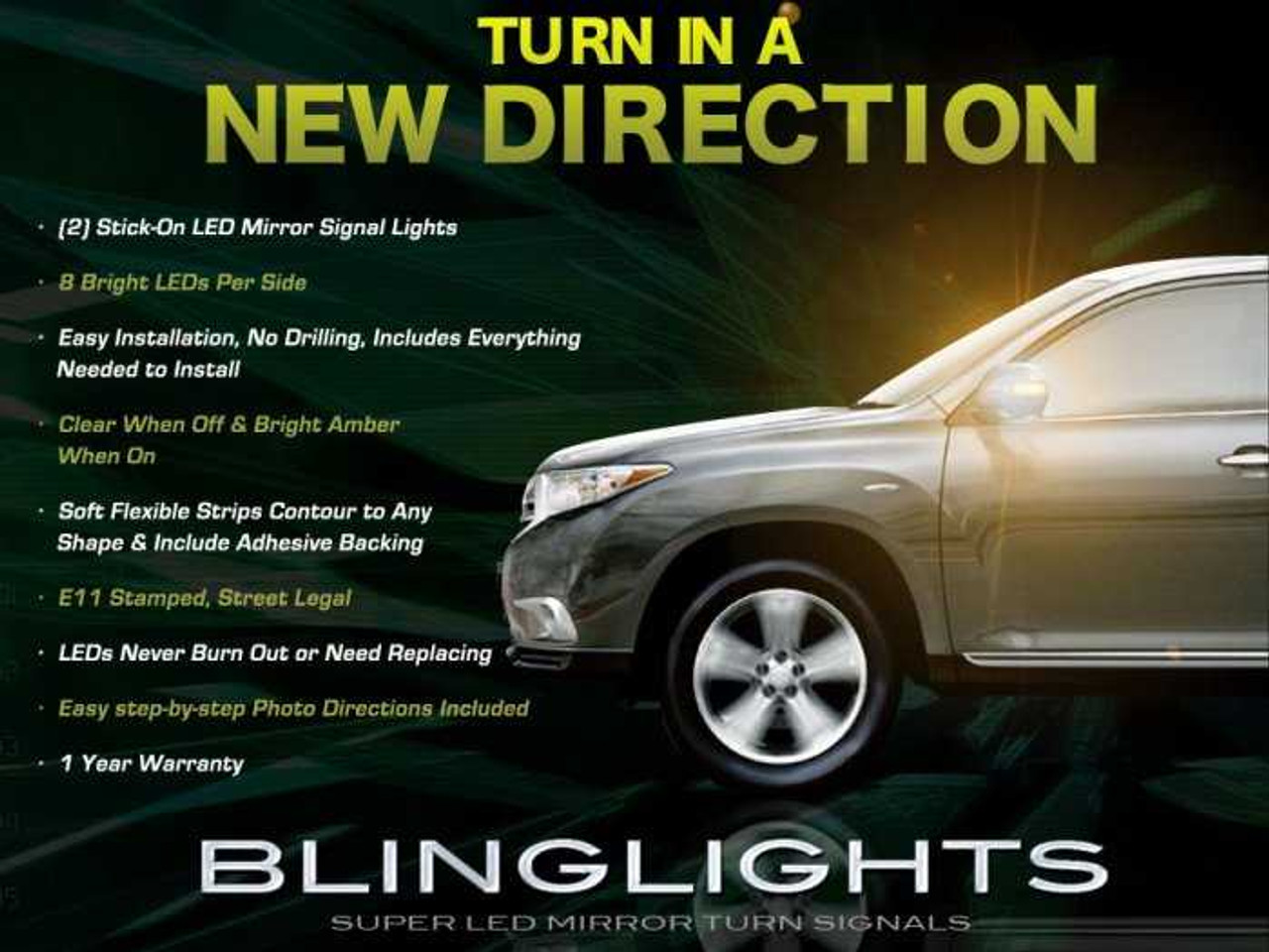 2011-2013 Toyota Kluger LED Mirrors Turn Signals Lights Side Blinkers Lamps Signalers Kit