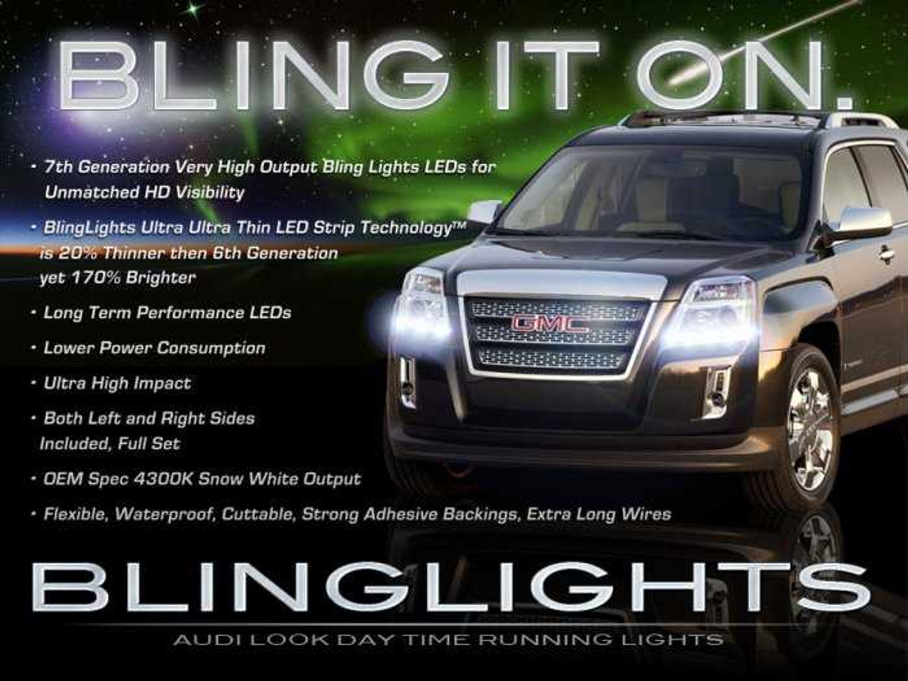 GMC Terrain LED Light Strips HeadLamp Day Time Running Lights Headlight DRL Kit