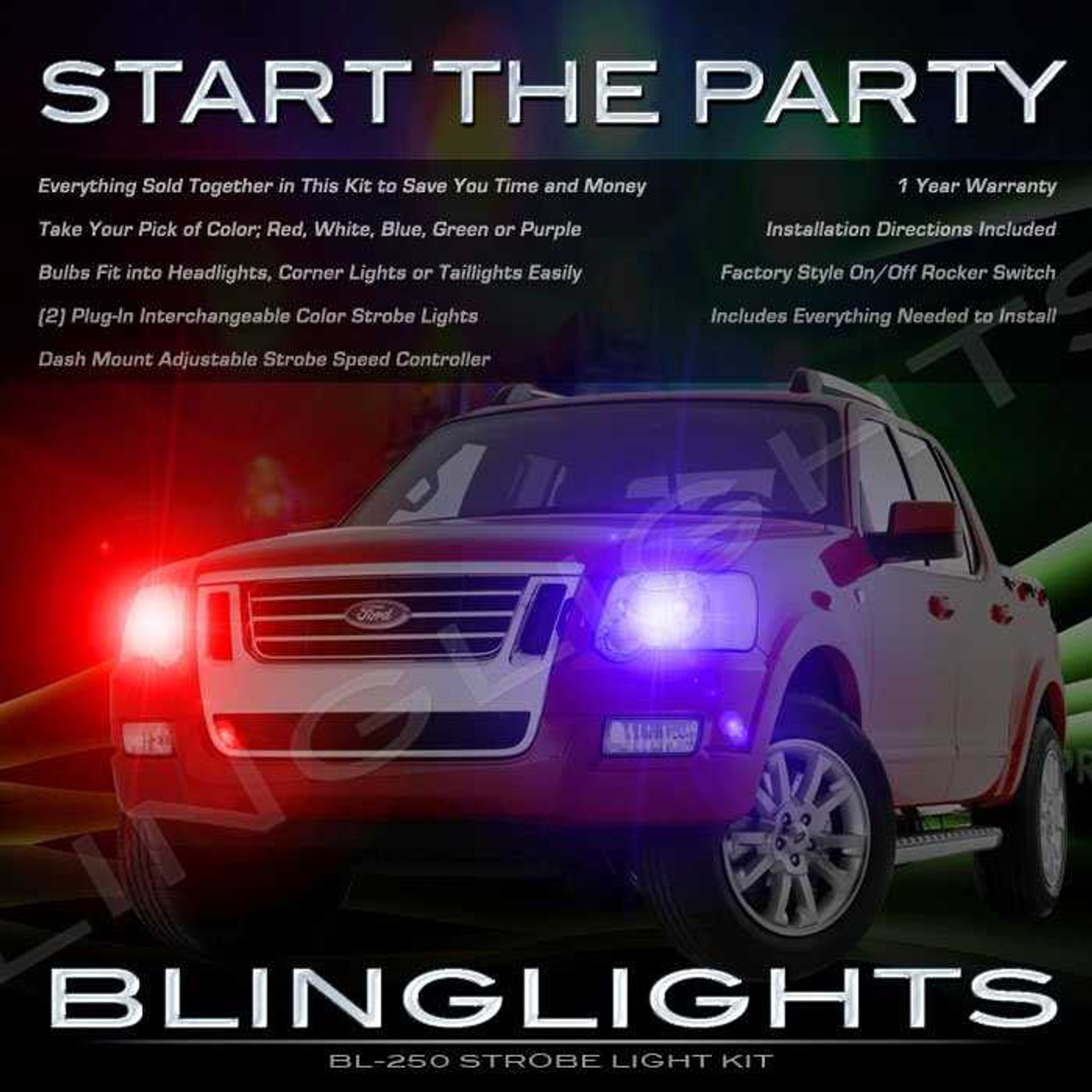 Ford Explorer Police Head Lamp Strobe Light Kit Red White Blue Green Purple