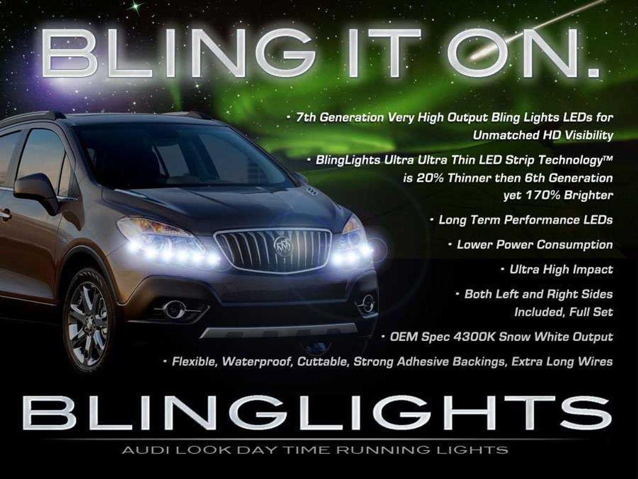 Buick Encore LED DRL Light Strips Day Time Running Lamps for Headlamps Headlights Strip Lights