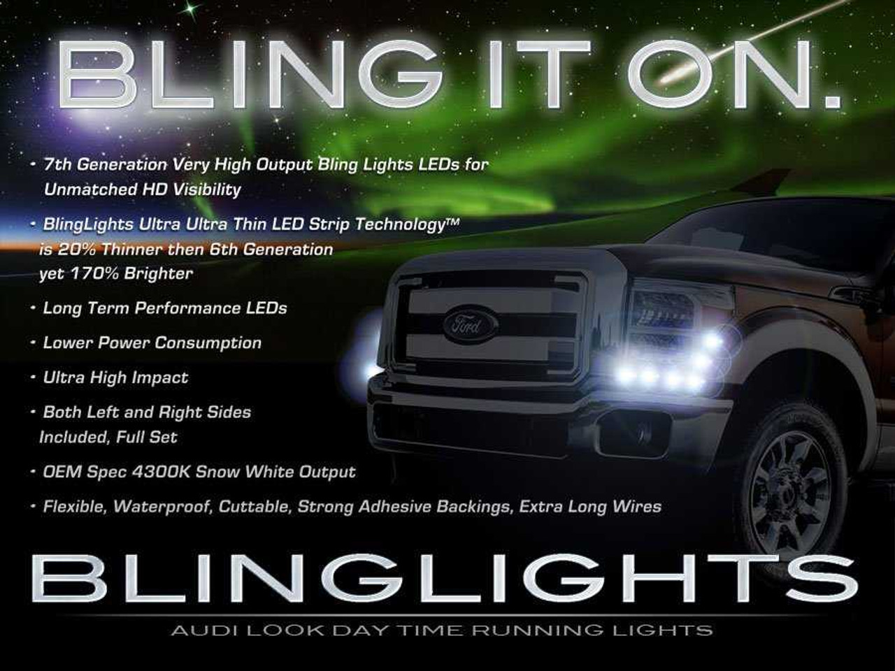 Ford F-250 Super Duty LED DRL Strip Lights for Headlamps Headlights F250 SuperDuty Head Lamps DRLs