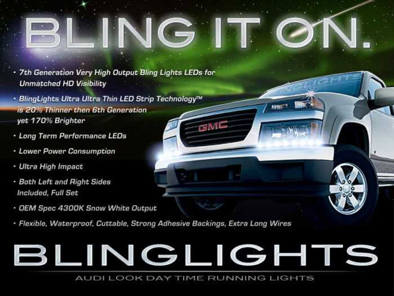 GMC Canyon LED DRL Strips Day Time Running Lights Headlamps Headlights Head Lamps Strip DRLs GMT355
