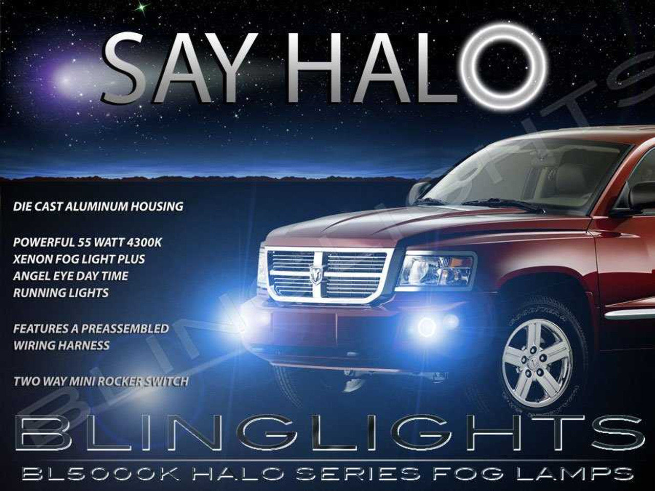 LED Angel Eye Halo Fog Lamps Lights for 2008 2009 2010 2011 Dodge Dakota