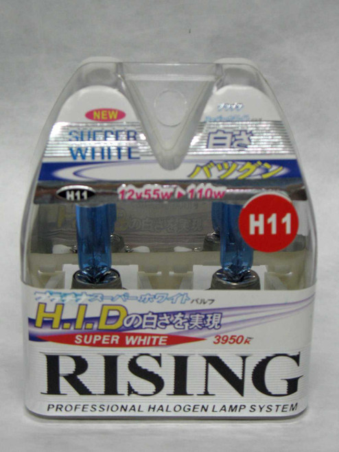 H11 Rising Super White 3950K 55W Replacement Light Bulb Set of 2