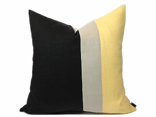 Color Block Yellow & Black Linen Pillow Cover Color Block Yellow & Black Linen Pillow Cover