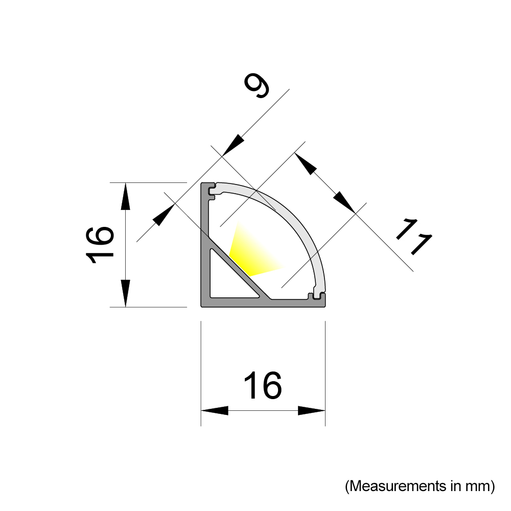 16mm x 16mm Black 3 Metre Corner LED Profile | Tagra®