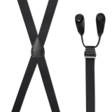 Black 1 Inch X-Back Suspenders, Nickel - Black Button On Ears