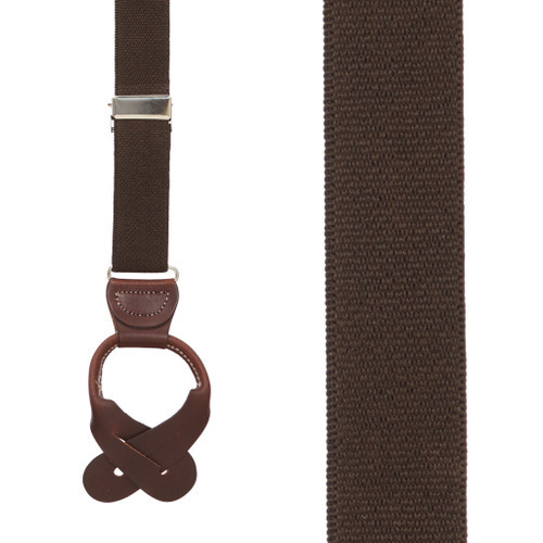 1 Inch Wide Button Suspenders - BROWN