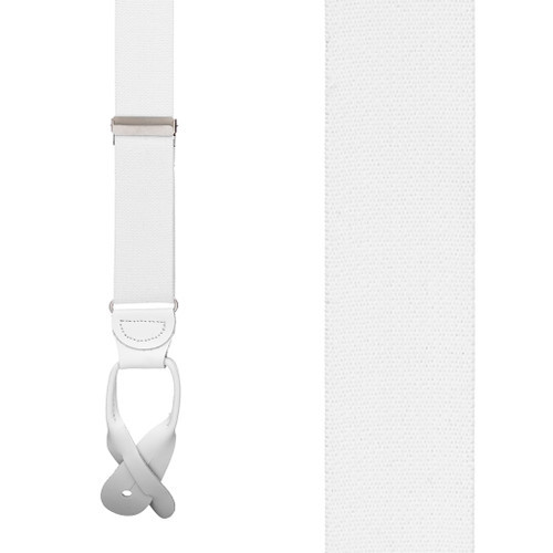 1.25 Inch Wide Button Suspenders - WHITE