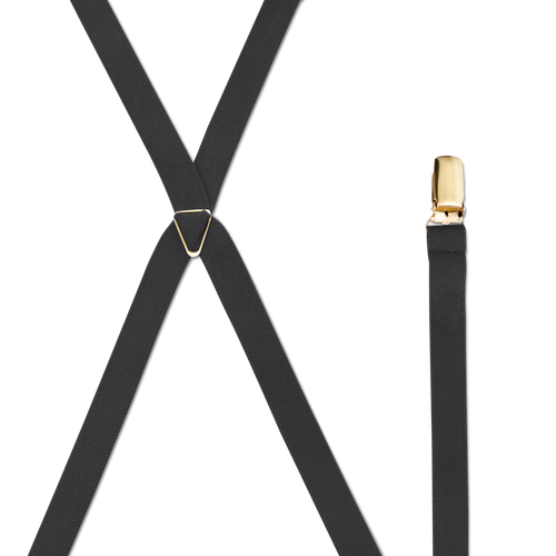 3/4 Inch Wide  X-Back Skinny Suspenders - BLACK (Matte) Brass