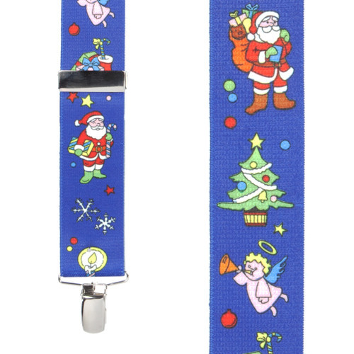 Santa on Blue Suspenders - 1.5 Inch Wide Clip