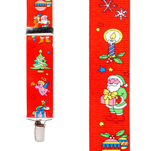 Santa on Red Suspenders - 1.5 Inch Wide Clip