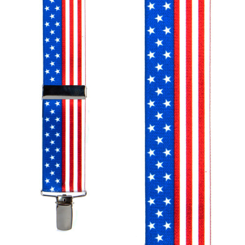 USA Stars and Stripes Suspenders - 1.5 Inch Wide, Clip