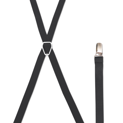 3/4 Inch Wide  X-Back Skinny Suspenders - BLACK (Matte) Chrome