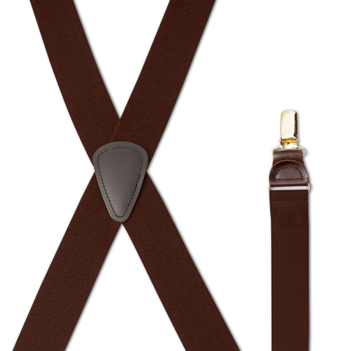 DARK BROWN 1.25 Inch X-Back Suspenders, Brass - Brown Drop Clip