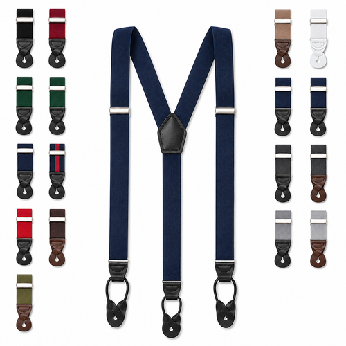 Kids - 1 Inch Wide Button Suspenders - Many Colors