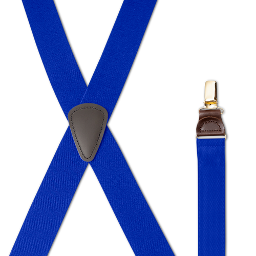 ROYAL BLUE 1.25 Inch X-Back Suspenders, Brass - Brown Drop Clip