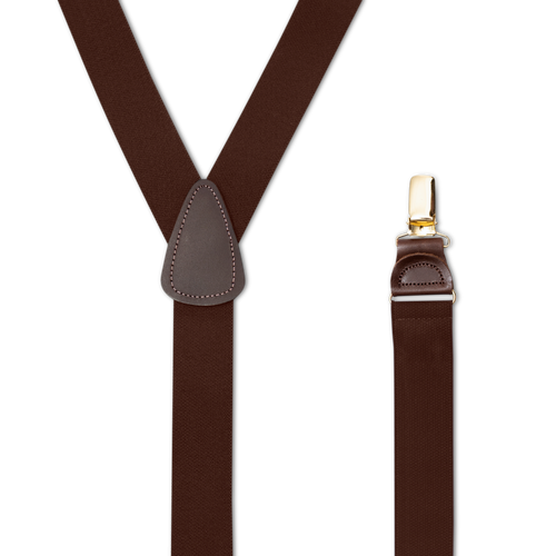 DARK BROWN 1.25 Inch Y-Back Suspenders, Brass - Brown Drop Clip