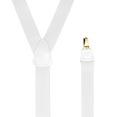 WHITE 1.25 Inch Y-Back Suspenders, Brass - Drop Clip