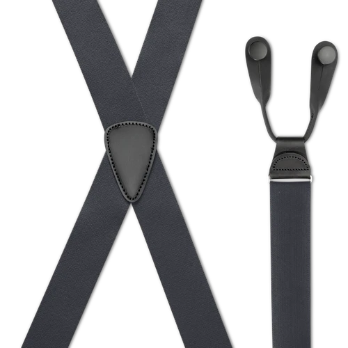 Dark Grey 1.5-Inch Elastic X-Back Suspenders - Button On Ears