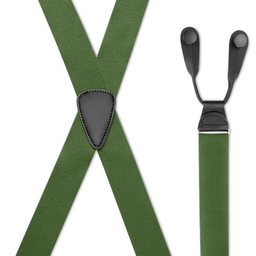 Oliv Green 1.5-Inch Elastic X-Back Suspenders - Button On Ears
