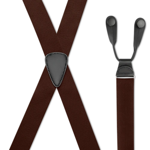 Brown 1.5-Inch Elastic X-Back Suspenders - Button On Ears