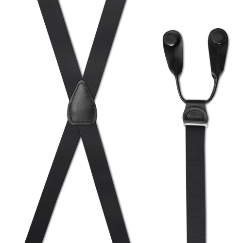 Black 1 Inch X-Back Suspenders, Nickel - Black Button On Ears