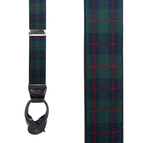 Green Plaid Suspenders - 1.5 Inch Wide Button