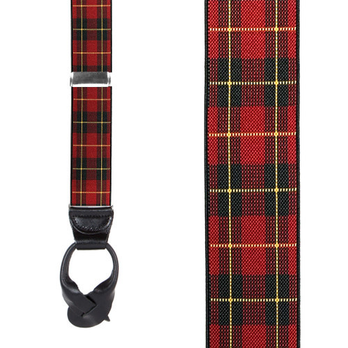 Red Plaid Suspenders - 1.5 Inch Wide Button