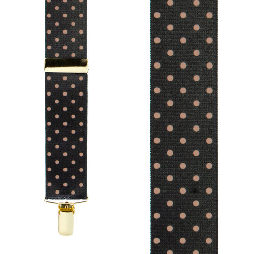 Polka Dot Suspenders - Khaki on Black 1.5 Inch Wide Clip