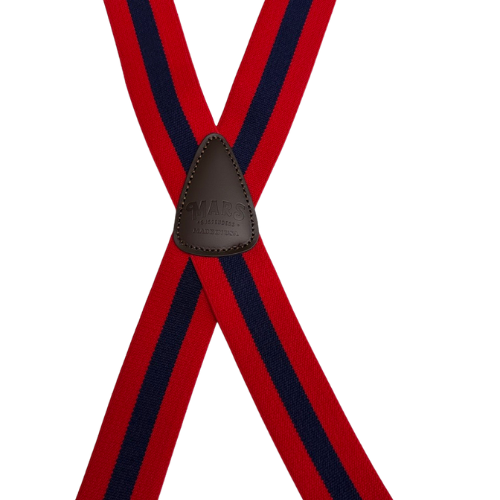 Navy/Red Striped Clip Suspenders - 1.5 Inch Wide