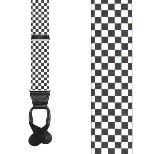 Black & White Checkered Suspenders - Button