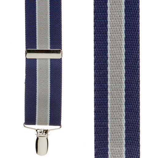 Navy/Grey Striped Clip Suspenders - 1.5 Inch Wide