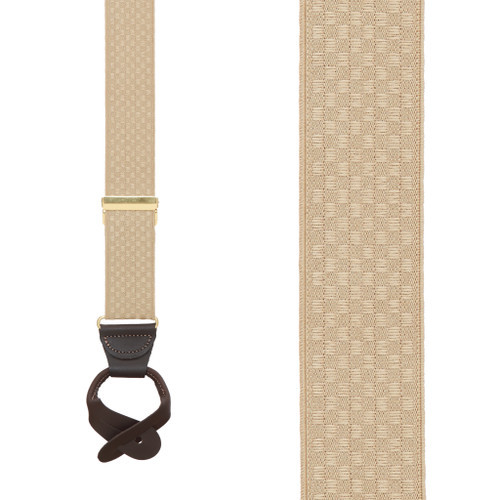 Tan Jacquard Suspenders - Checkered Button