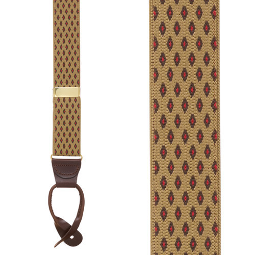 TAN Jacquard Diamond Burst Suspenders - Button