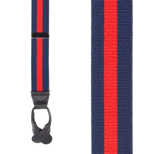 Navy/Red Striped Button Suspenders - 1.5 Inch Wide